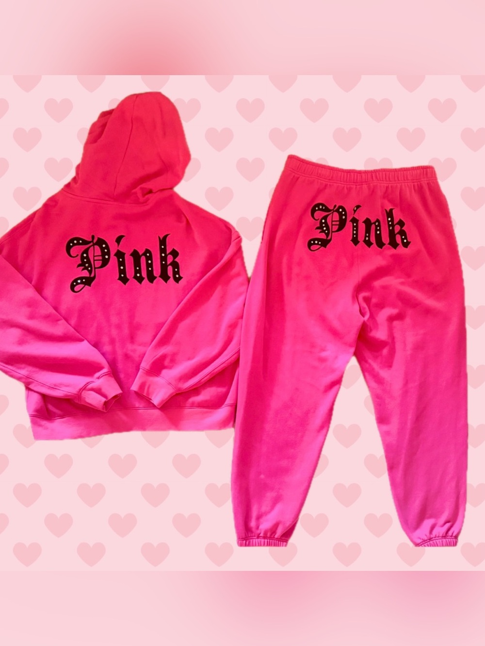 Carmine Pink Rose Bling Halloween Joggers & Full-Zip Sweatshirt Sweats Gothic LN